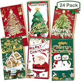 PINKEESEA Christmas Money Cards with Kraft Envelopes - 24 Money Holder Christmas Cards with 24 Kraft Envelopes 24 Festive Holiday Stickers-6 Designs
