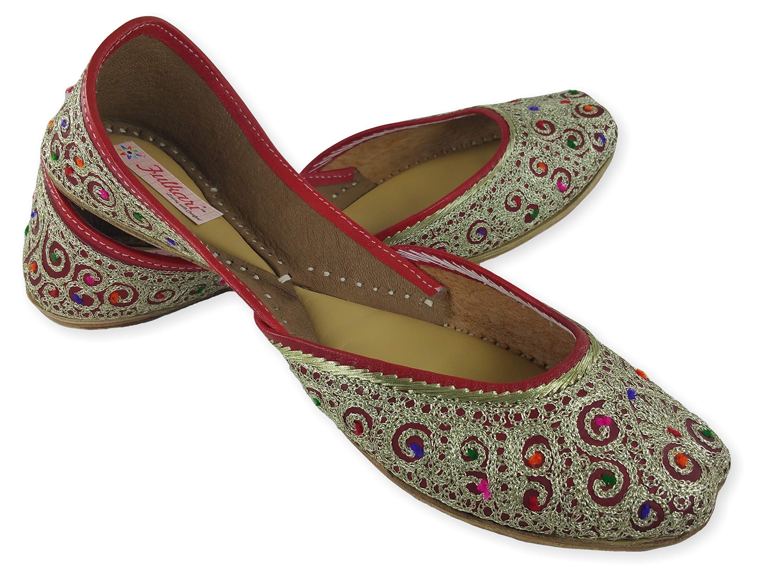 Women's Soft Leather Bite and Pinch Free Daisy Office Wear Gold Embroidered Flat Jutti Ethnic Shoe-image-46