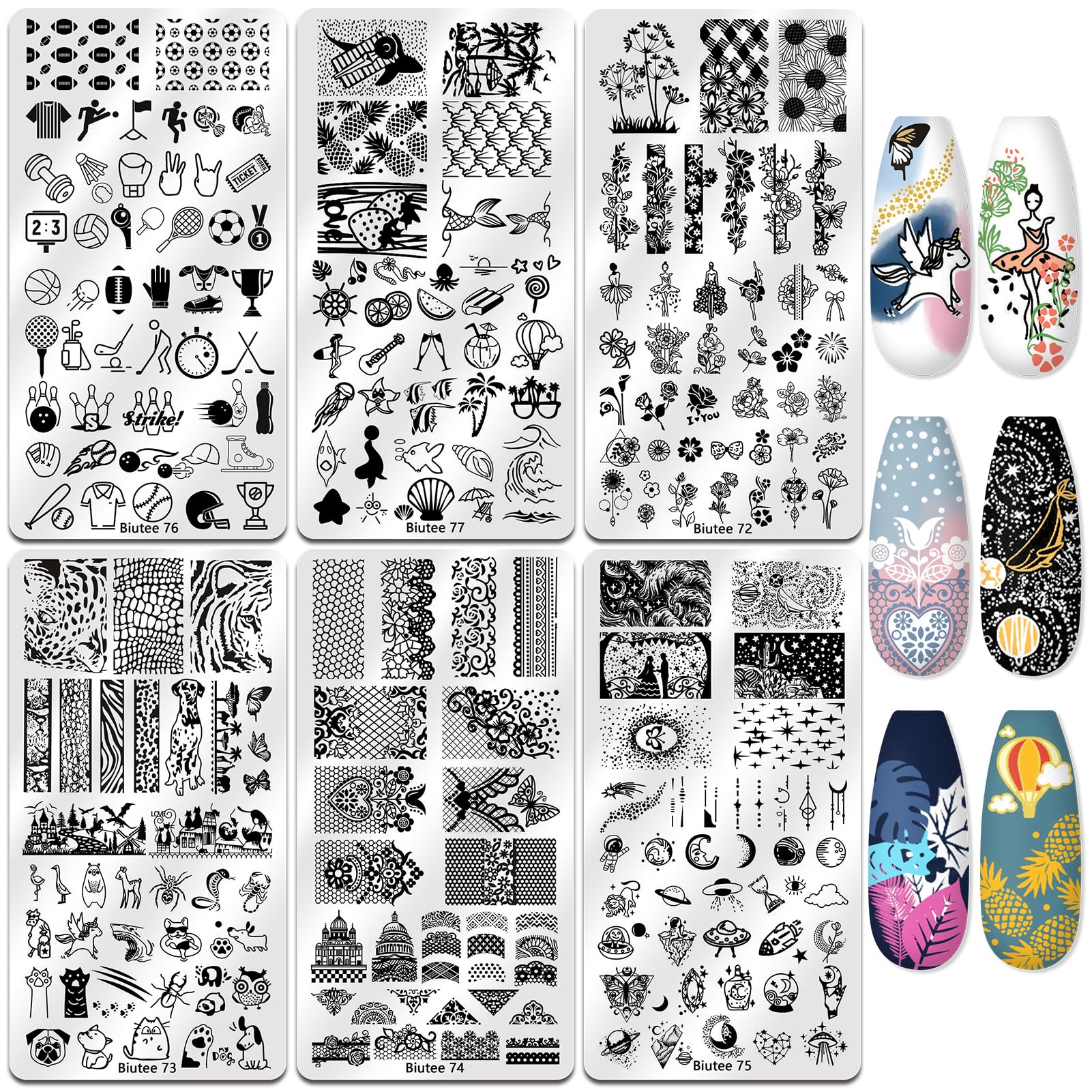 Biutee 8 Colorate Gel Stamping Nail Art Prodotti Manicure Gel + 12 Timbri per Unghie Stampo French