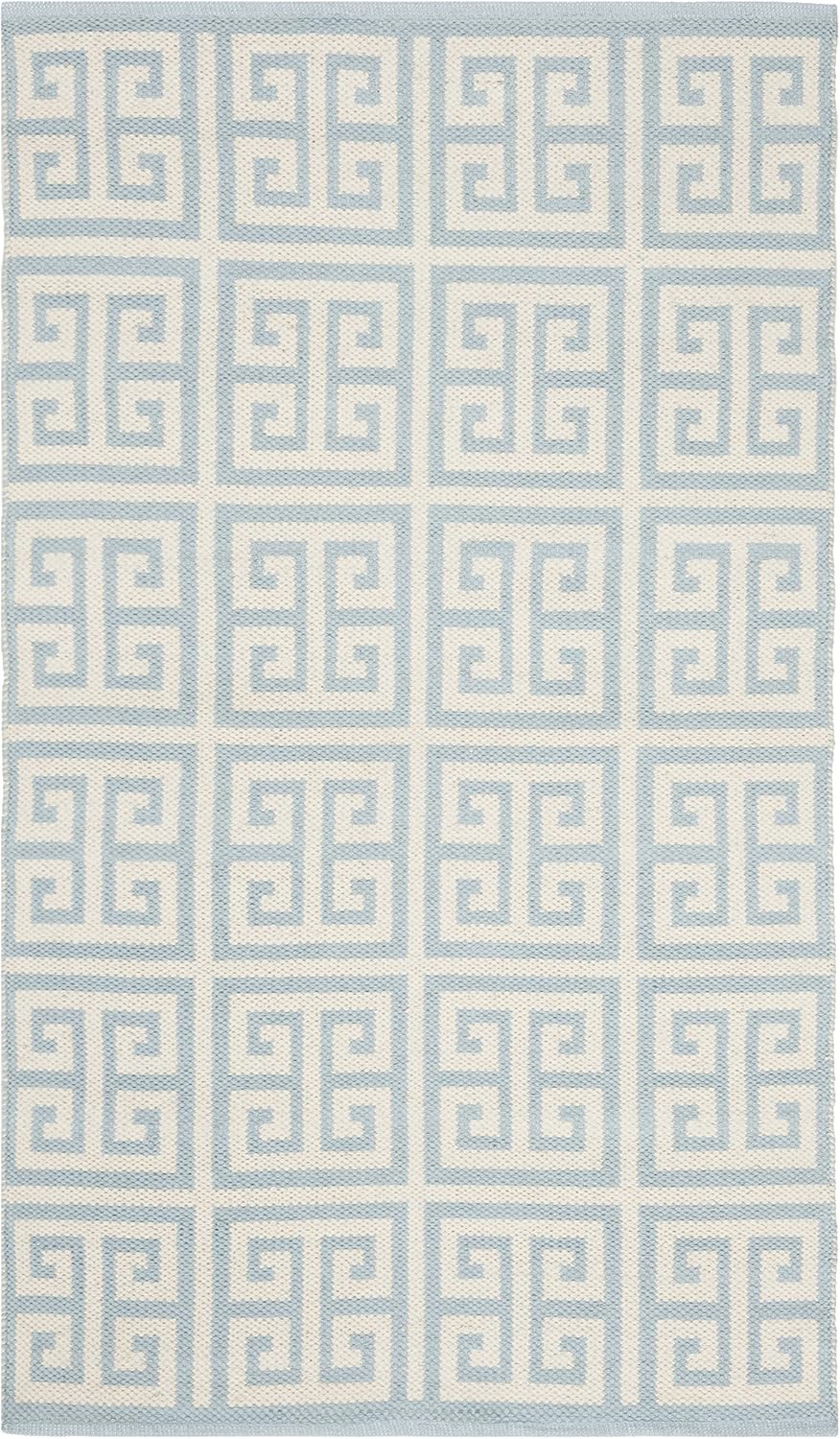 SAFAVIEH Montauk Collection Accent Rug - 3' x 5', Light Blue & Ivory, Handmade Greek Key Cotton, Ideal for High Traffic Areas in Entryway, Living Room, Bedroom (MTK724K)