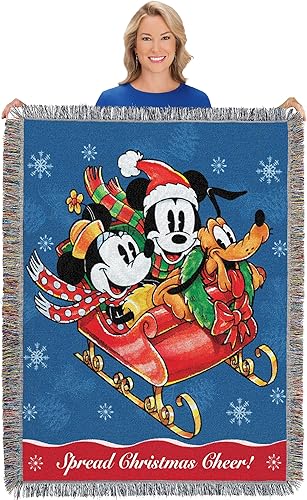 Miniatura 1 de Disney Mickey Mouse "Sleigh Ride" - Manta tejida para tapiz, 48 x 60 pulgadas, multicolor