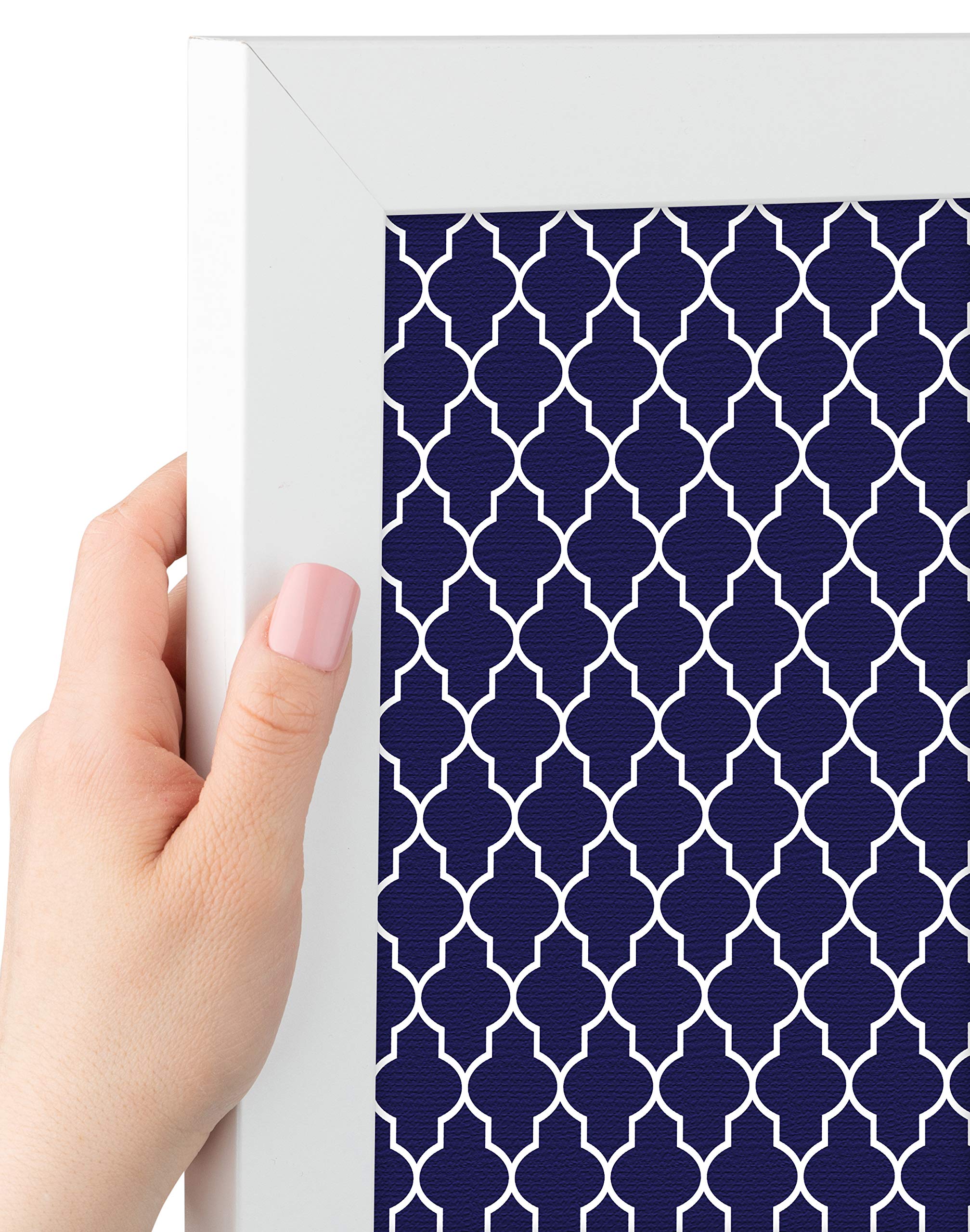 PinPix Poster con bacheca in sughero, motivo quadrifoglio blu navy, 91 x 61 cm, con cornice bianca satinata (PinPix-285)