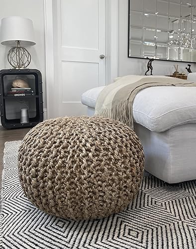 Miniatura 7 de S & L Homes Puf otomano  100% yute trenzado reposapiés puf de punto a mano tradicional de cordón bohemio para sala de estar, dormitorio, guardería,