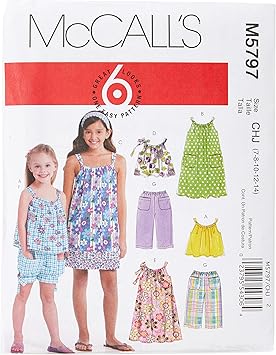 McCalls Patterns M5797 Childrens/Girls Tops, Dresses, Shorts and Pants, Size CHJ 7-8-10-12-14