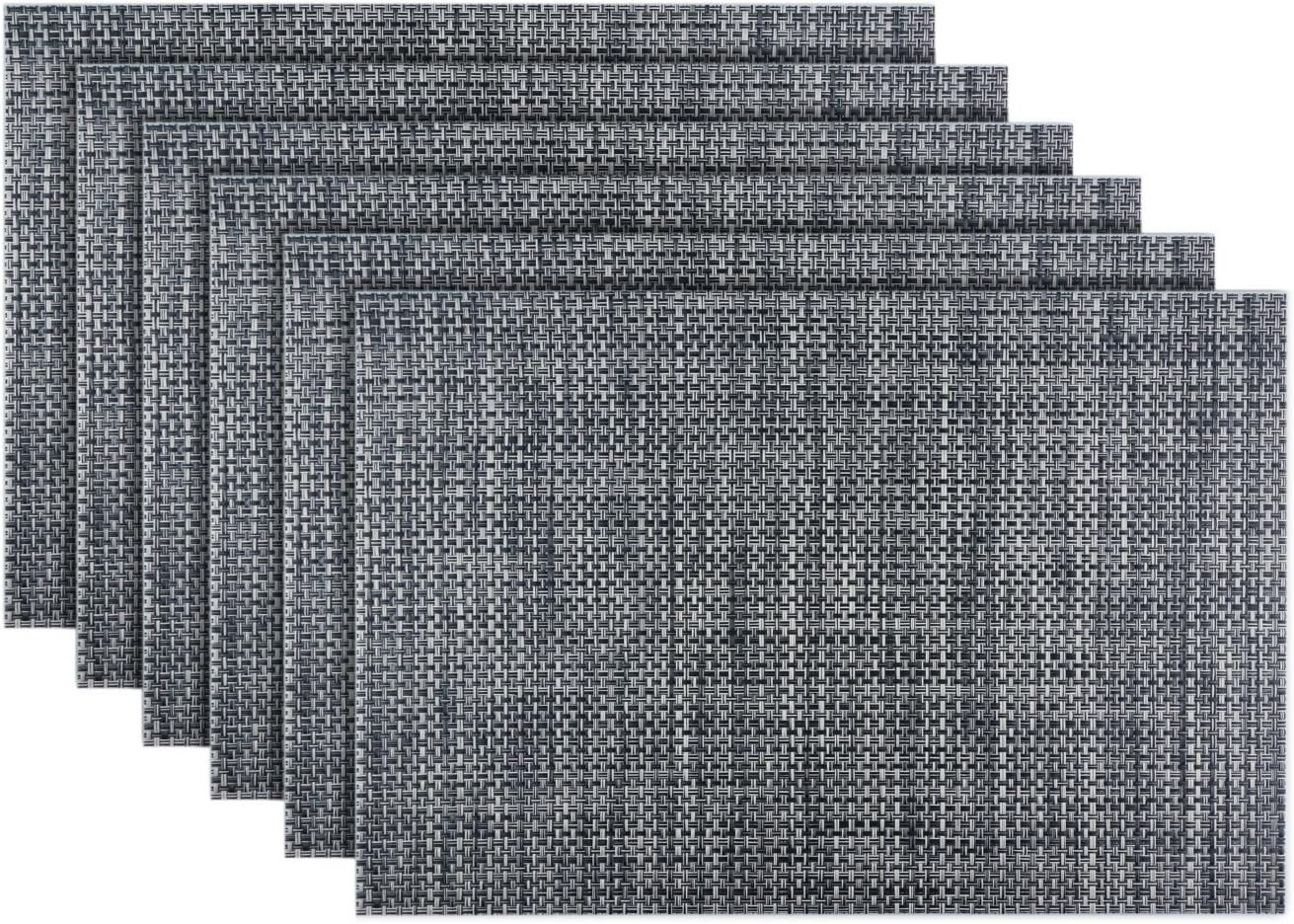 Emiica Woven Vinyl Placemats for Dining Table, Heat Resistant and Non Slip, Washable and Easy to Clean Mats Set of 6