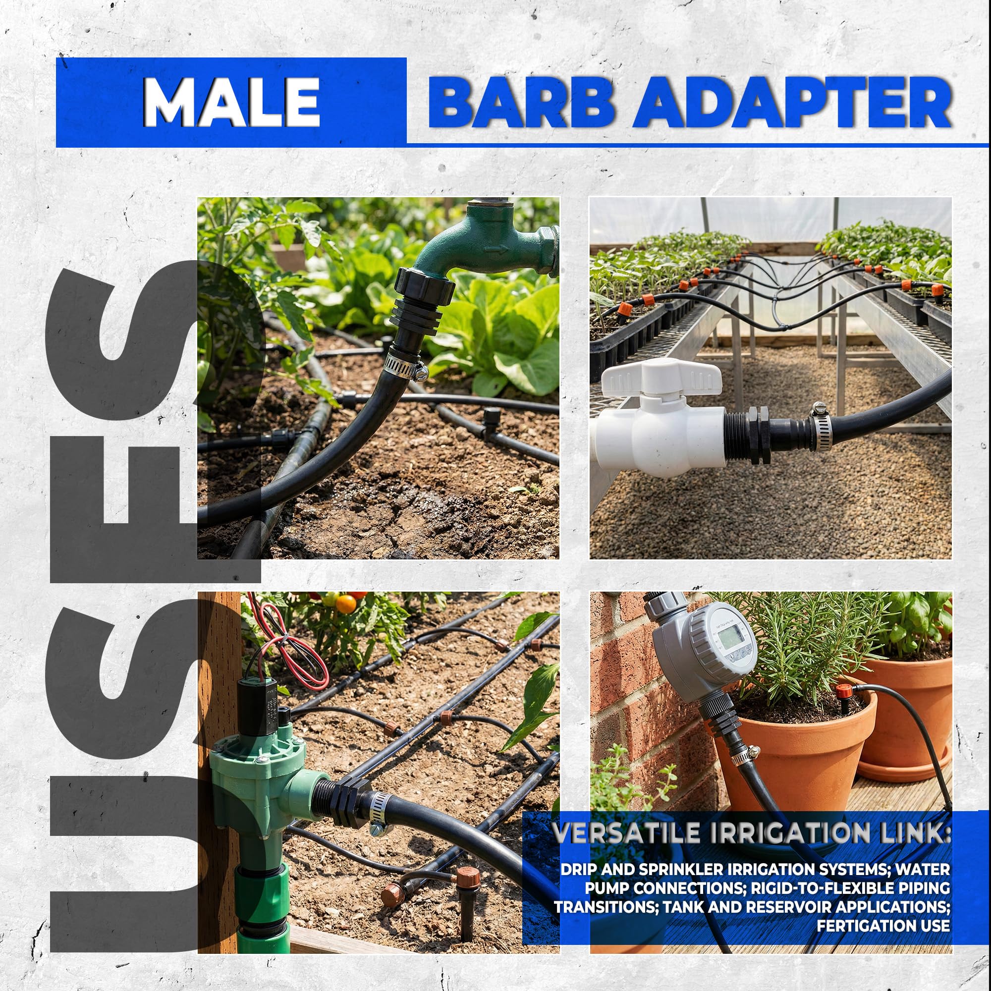 DOJA Barcelona Złącze męskie szczelinowe - 16 x 1/2" - zestaw 10 - adapter węża do nawadniania, bezpieczny, złączka węża, łatwa instalacja, złącze węża nawadniającego, akwarium