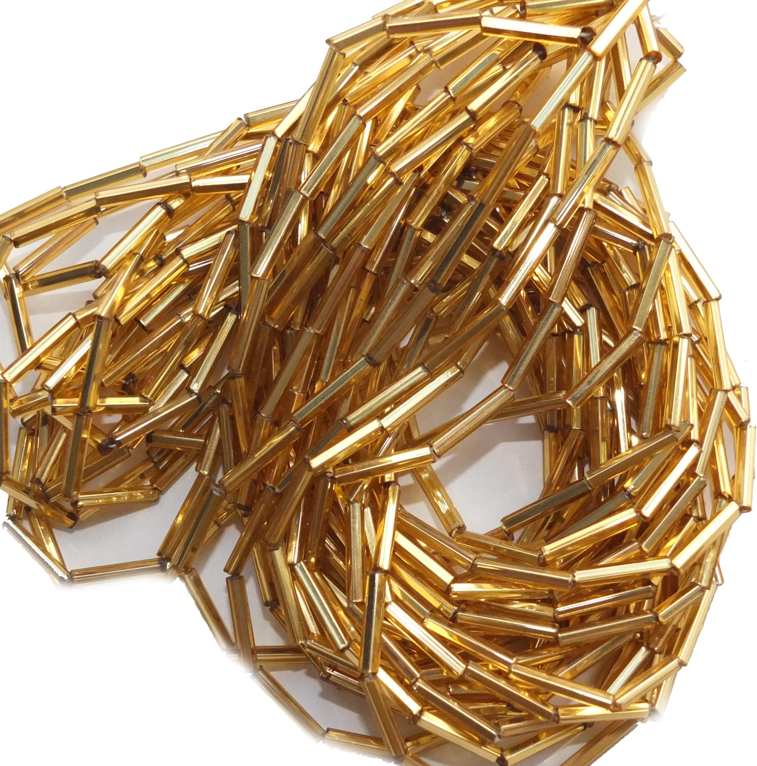 SeedBeadExplosionGold Bugle Beads Size 5 Czech Silver Lined (1.5 Ounces - a Full one Hank Pack)