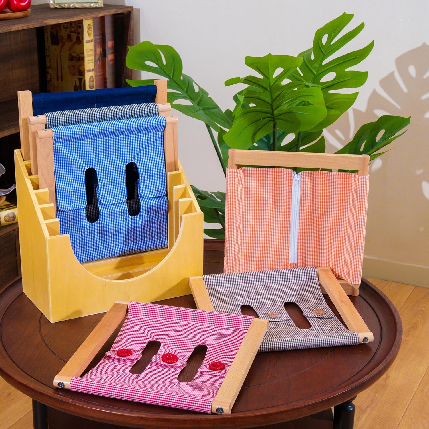 Montessori Dressing Frames Set with Stand- 6 Toddler-Friendly Practical Life Frames & Cabinet image 2