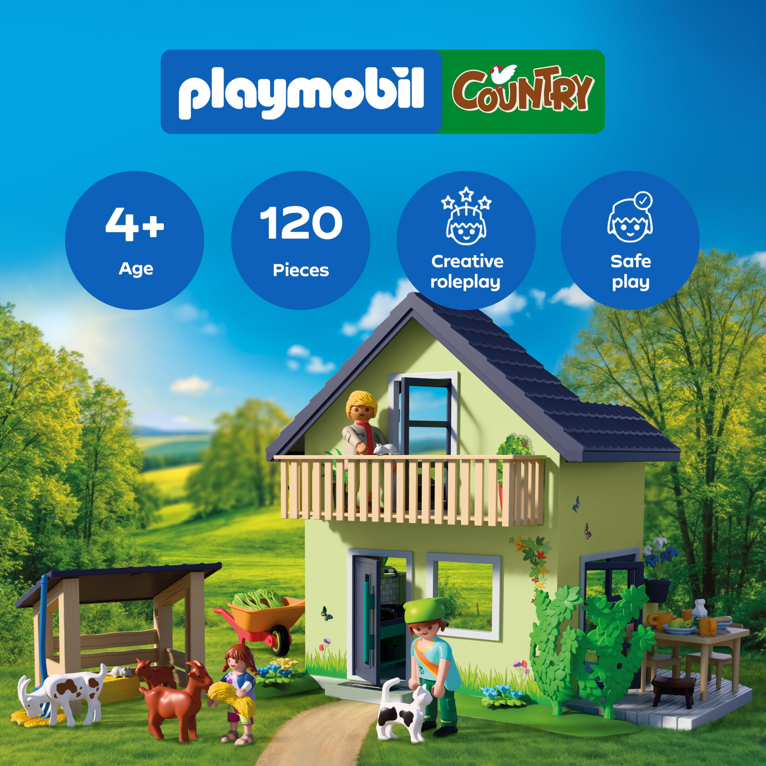 Playmobil | Country | Maison de Ferme | Maison d’Habitation avec Balcon, Cuisine, Lits, Animaux et Nombreux Accessoires | pour Les Enfants à partir de 4 Ans | 72162