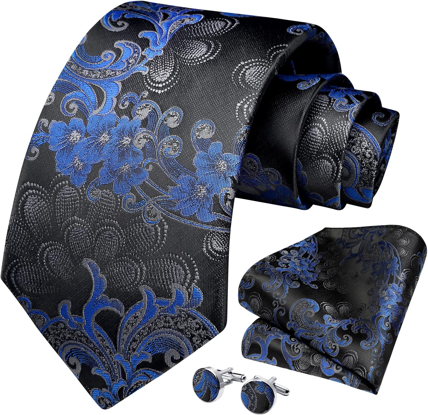 HISDERN Ties for Men Paisley Floral Mens Ties and Pocket Square Cufflinks Set Classic Business Necktie Handkerchief - Image 2