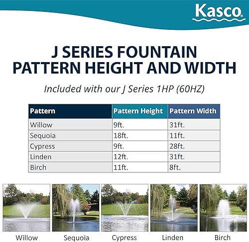 Miniatura 3 de Kasco Fuente decorativa serie J de 1 HP - 120 V con cable de alimentación eléctrica de 100 pies Fuente de estanque y lago Fuente eficiente