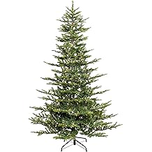 Puleo International 7.5ft Pre-Lit Aspen Fir Artificial Christmas Tree with 700 Clear Lights, 1319 Realistic Dense Branch Tips, Easy Setup Artificial Trees with Sturdy Metal Stand
