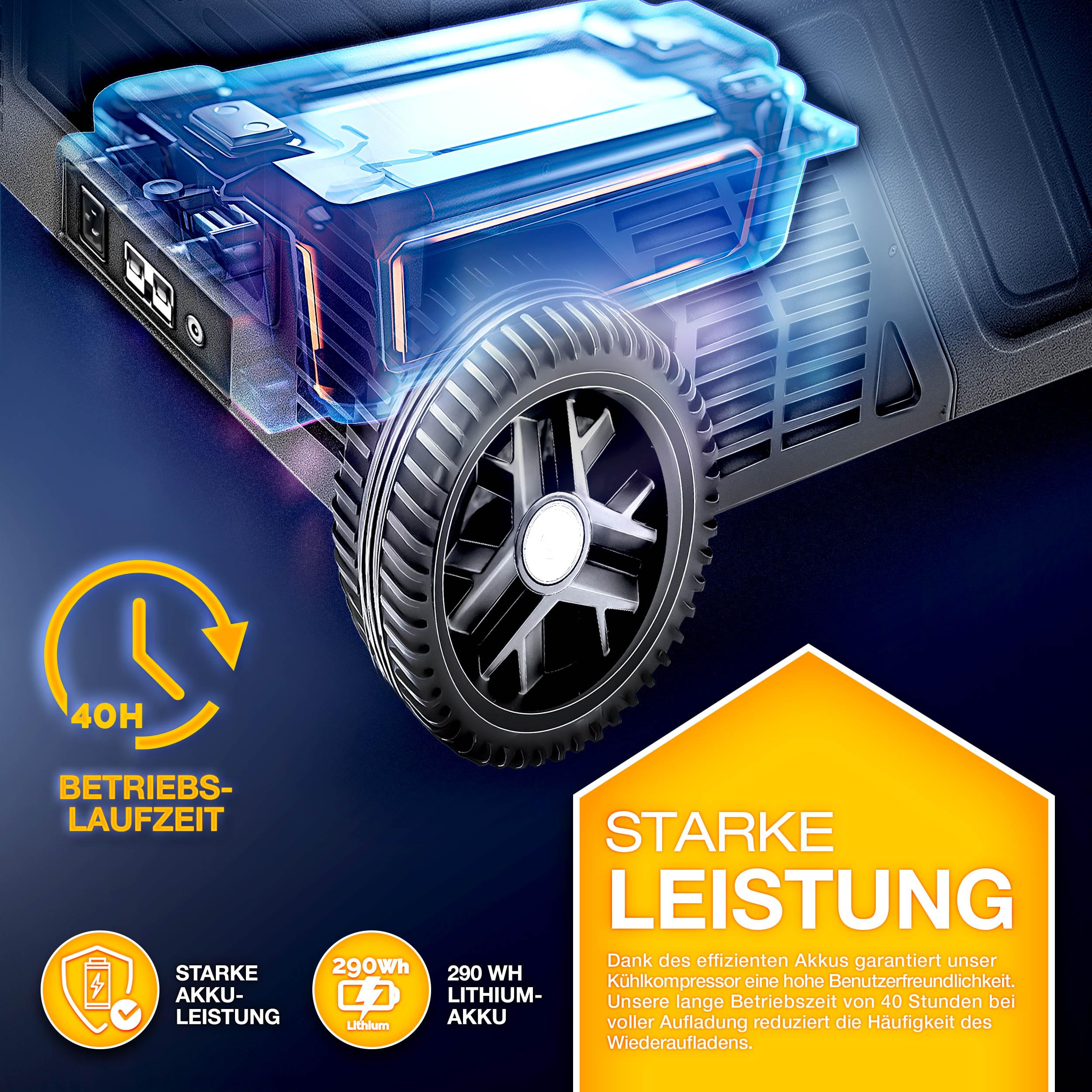 tillvex® Kompressor Kühlbox elektrisch 40-60 Liter | Elektrische Gefrierbox WIFI-APP-Steuerung 12/24 V 230V | Kühlschrank bis -20 °C für Auto, Lkw, Camping (Schwarz, 50 Liter - mit Akku)