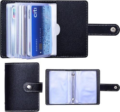 Slim Minimalist Mini Case Holder Organizer Wallet, Soft PU Leather Credit Card Holder with 26 Card Slots, for Men and Women's (Black)