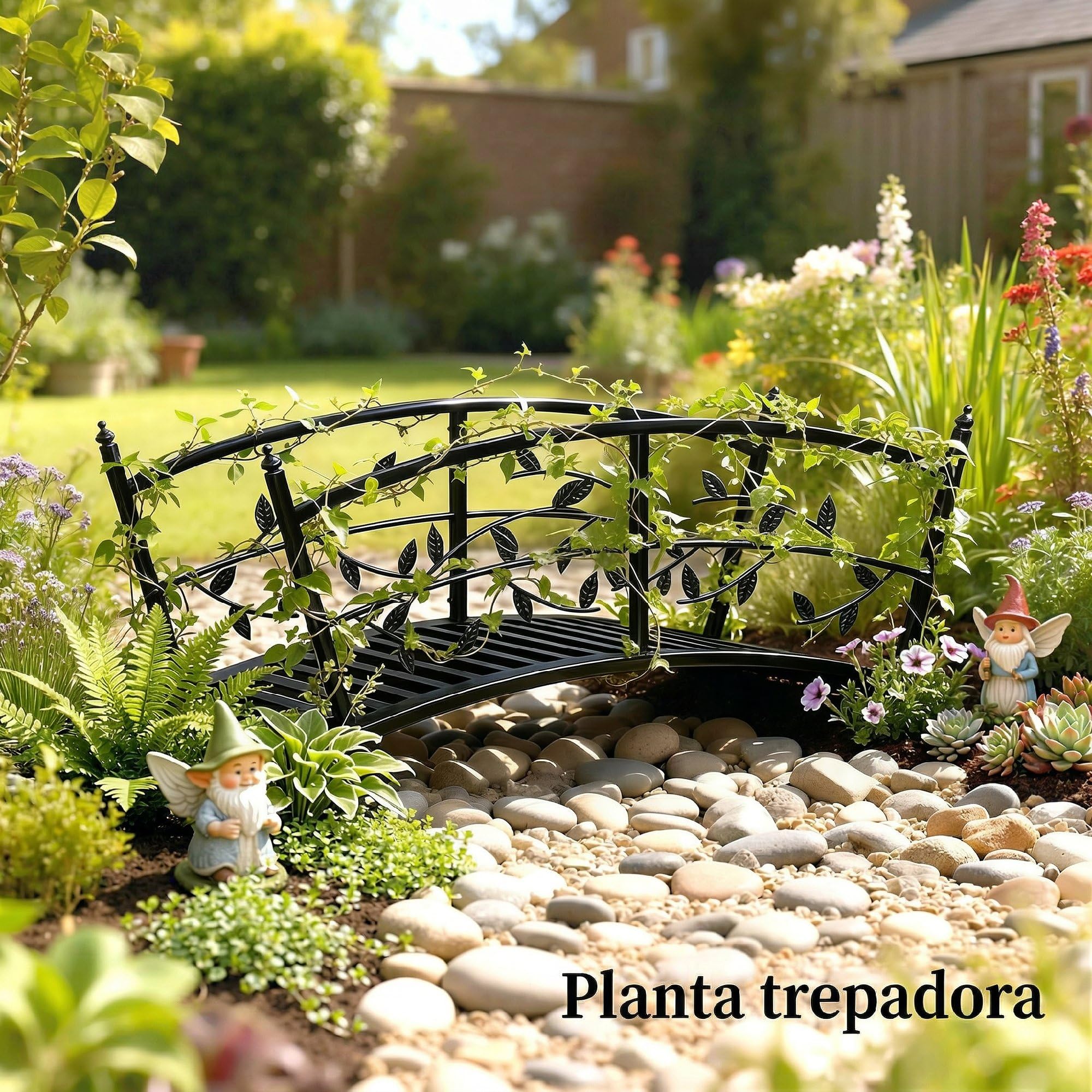Outsunny Puente de Jardín Metálico, 1,2 m, Puente Decorativo para Estanques con Barandillas de Seguridad y Diseño de Hojas, Carga 100 kg, Construcción Resistente, Fácil Montaje, Negro