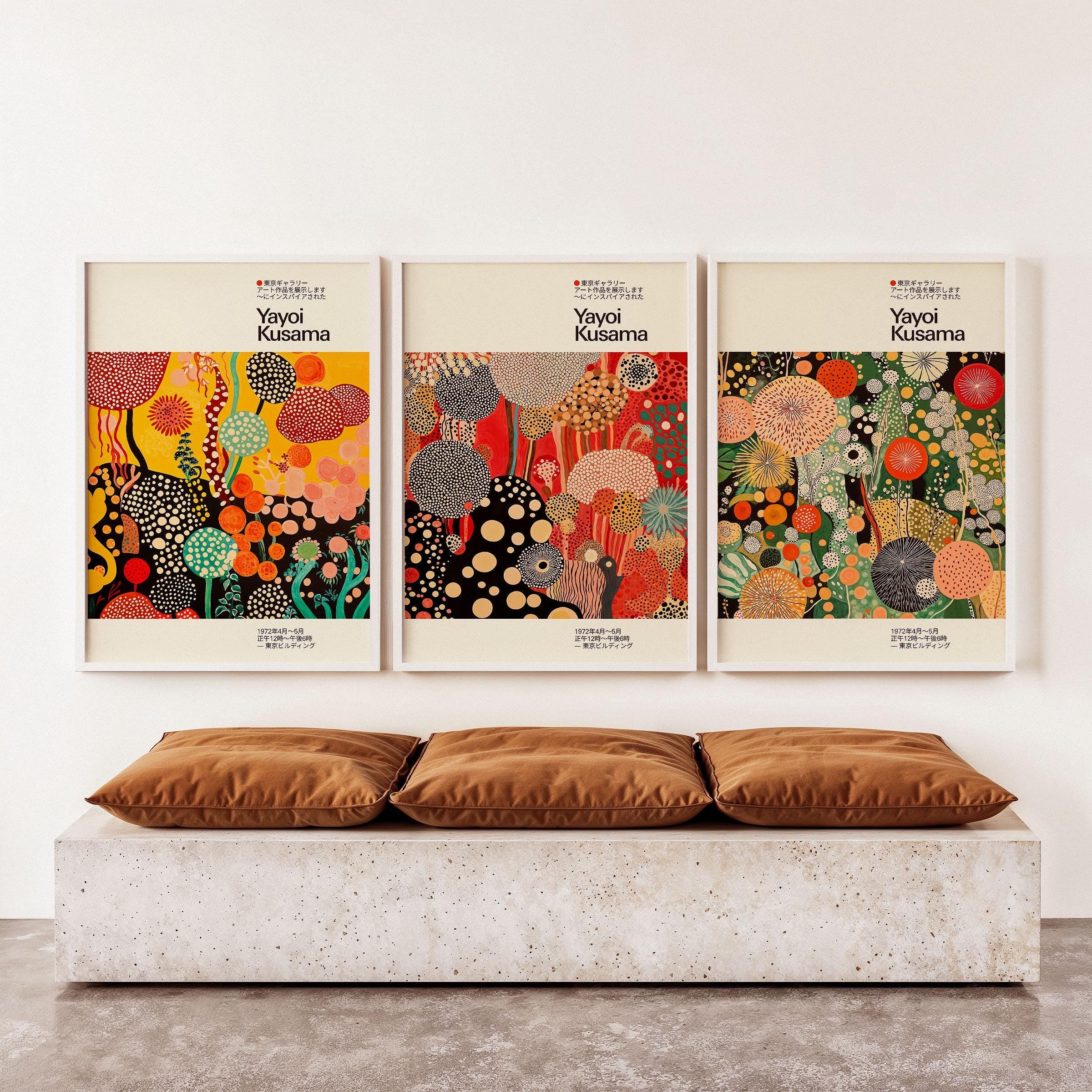 LMYCHENG Set di 3 poster, stampe d'arte floreale giapponese di Yayoi Kusama, arredamento moderno per la casa, arte murale botanica astratta di metà secolo (50x70cmx3/senza cornice)