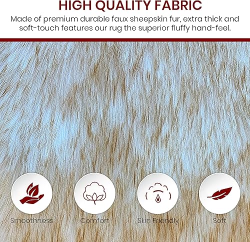 Miniatura 48 de Alfombra de lujo de piel de oveja sintética Alfombra esponjosa para dormitorio, sala de estar, habitación de los niños, alfombra suave y Marrón