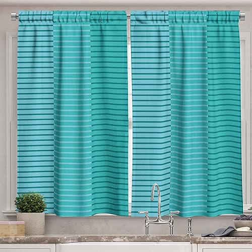 Ambesonne Cortinas de cocina abstractas, patrón de rayas abstractas, imagen digital en diferentes estilos modernos, cortinas de ventana, juego de 2