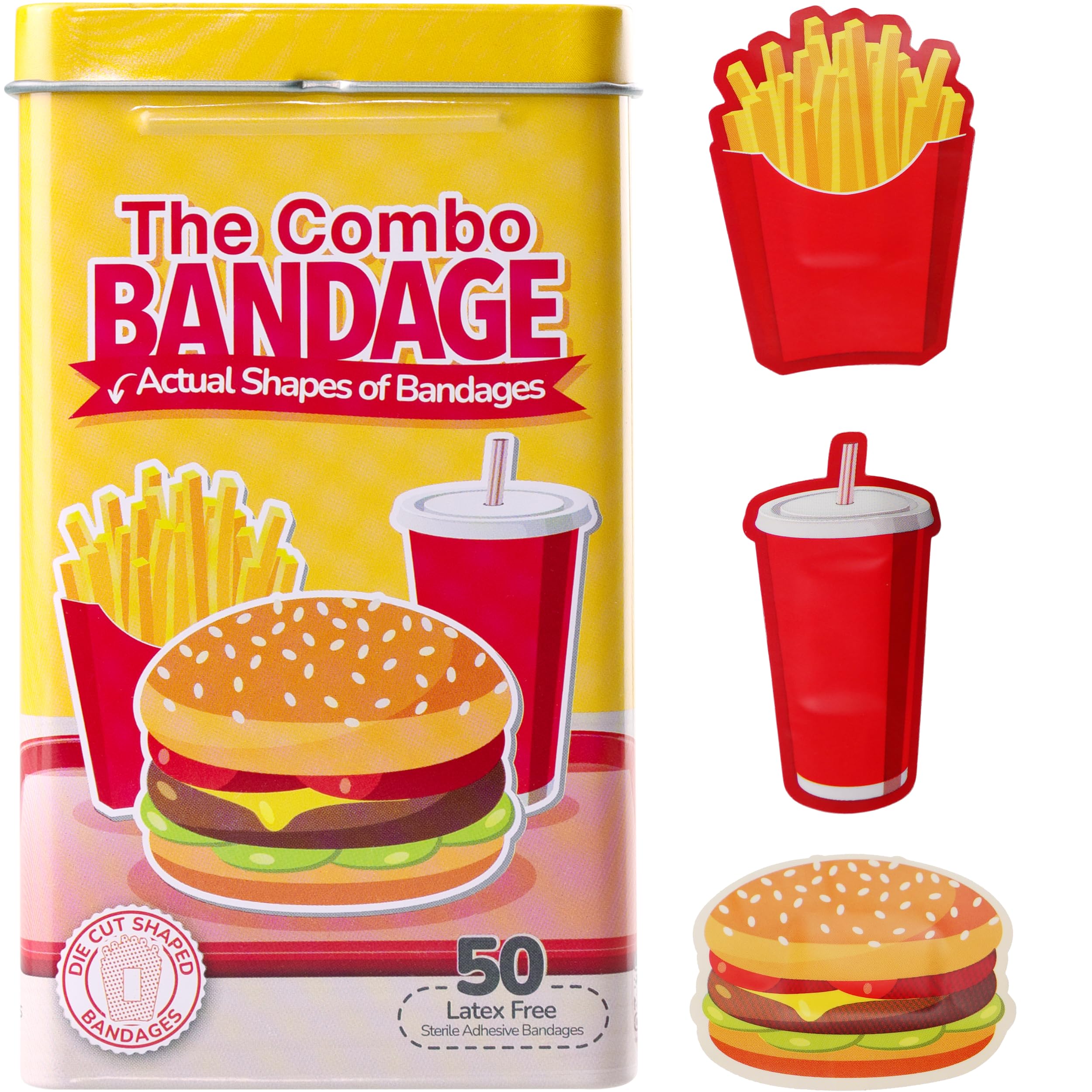 BioSwiss Bandages, Combo Meal Shaped Self Adhesive Bandage Set, Latex Free, Sterile Wound Care, 50 Count