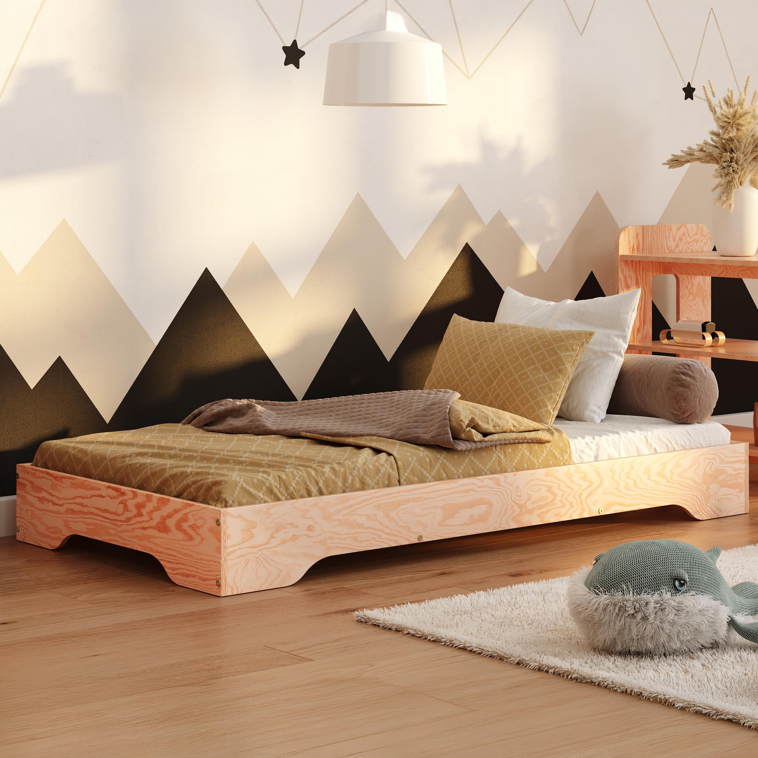 GINA 90x200 Grenen Huisbed Eenpersoonsbed Kinderbed Vloerbed van Massief Hout Kinder Meubels Stapelbedden Kinderbedden - Kinder Meubels 24