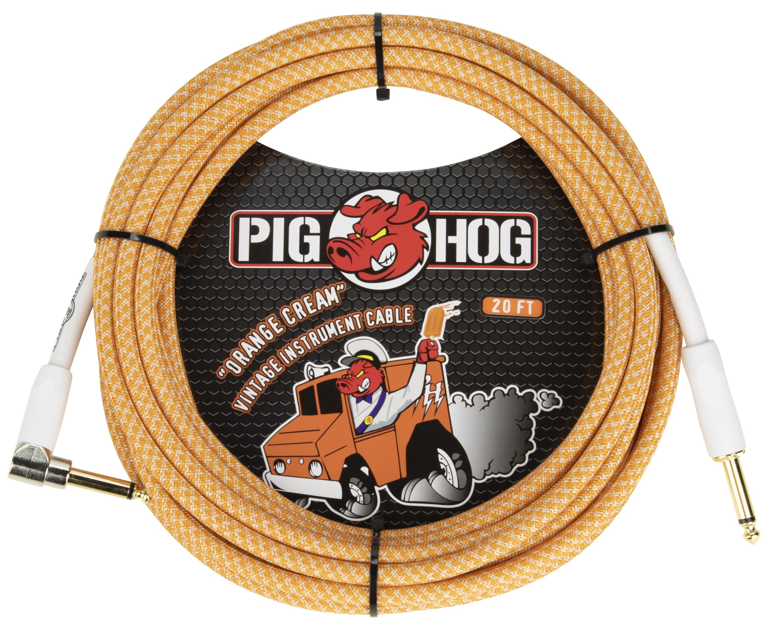 Pig Hog Cable de instrumento "Orange Crème 2", ángulo recto de 20 pies
