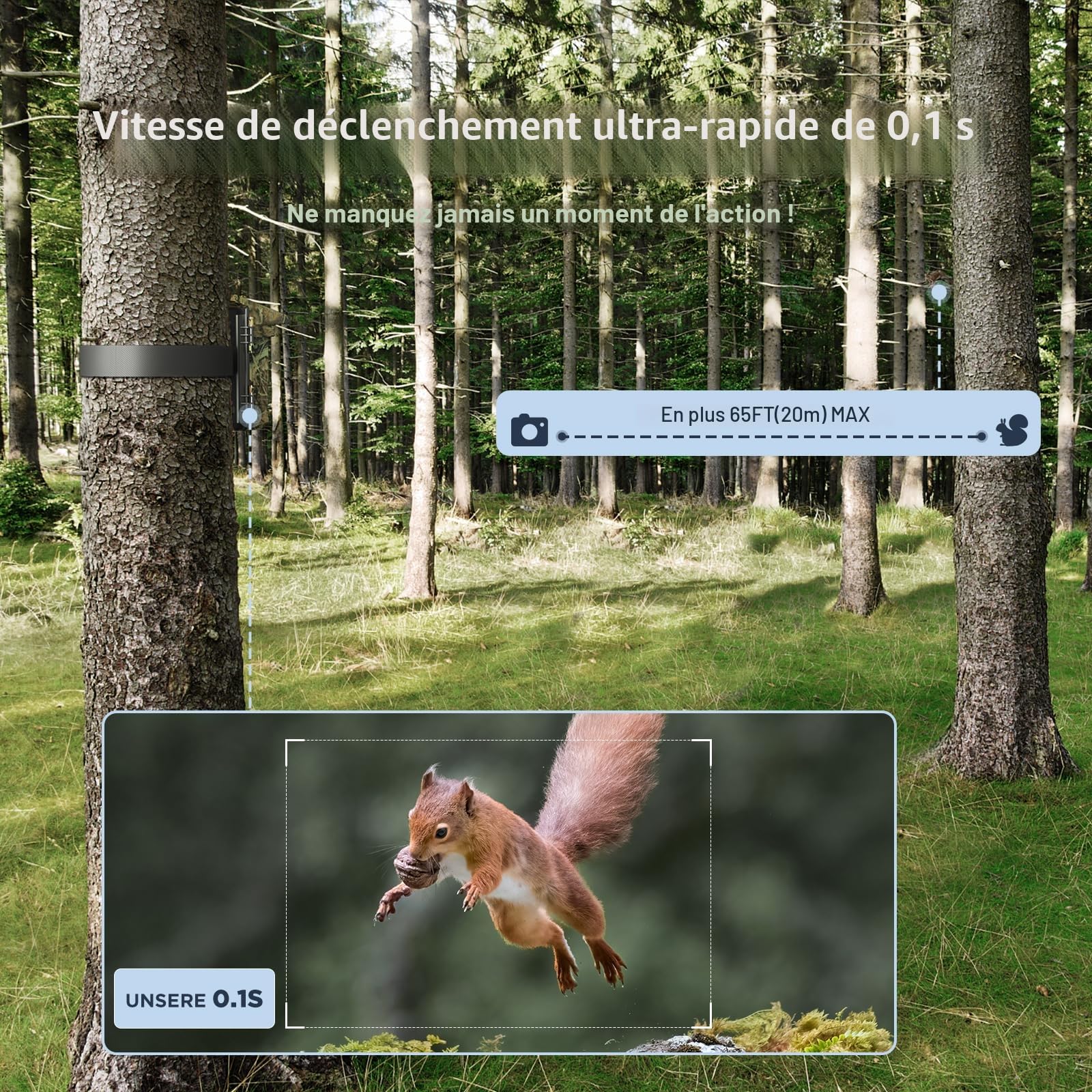 WOLFANG Caméra de Chasse, Camera Chasse Solaire WiFi 4K/68MP, Détecteur de Mouvement de 0,1s, avec App, 5200mAh Batterie, Vision Nocturne, IP66 Etanche pour l'observation des Animaux