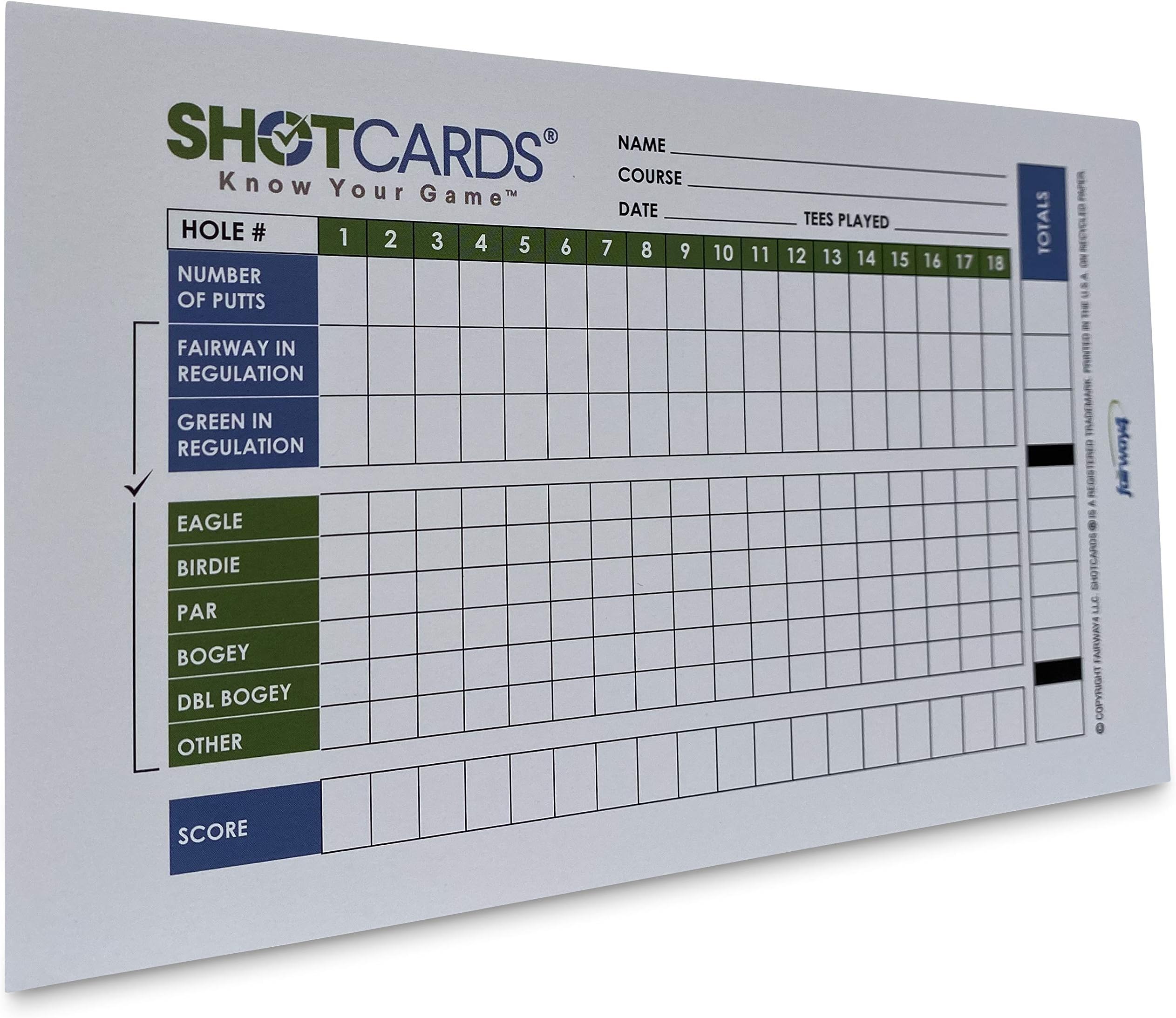 SHOTCARDS Standard Edition (Blue/Green) - Golf Shot and Stat Tracking Scorecards - Pinpoint Weaknesses and Improve Your Game - Training Aid - Detailed Score Tracking