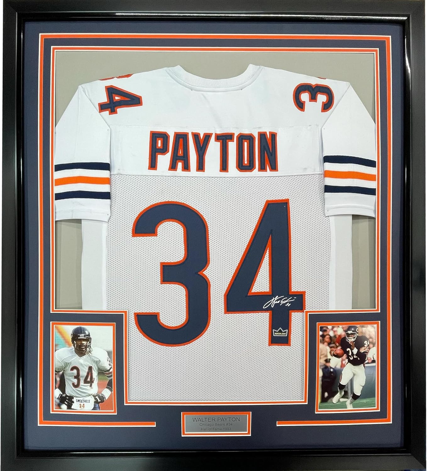 Framed Facsimile Autographed Walter Payton 35x39 Chicago White Reprint Laser Auto Football Jersey Size Men's XL Thumbnail