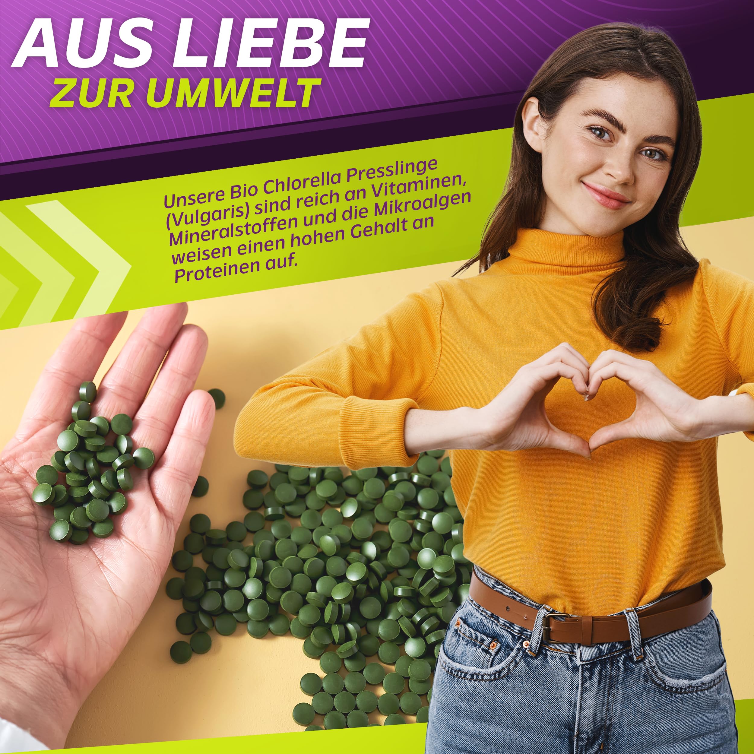 Vita2You Bio Chlorella Tabletten | 400mg pro Tablette | 1250 Presslinge | 500g Algen aus Ökologischen Anbau | Rohkost im Zippbeutel
