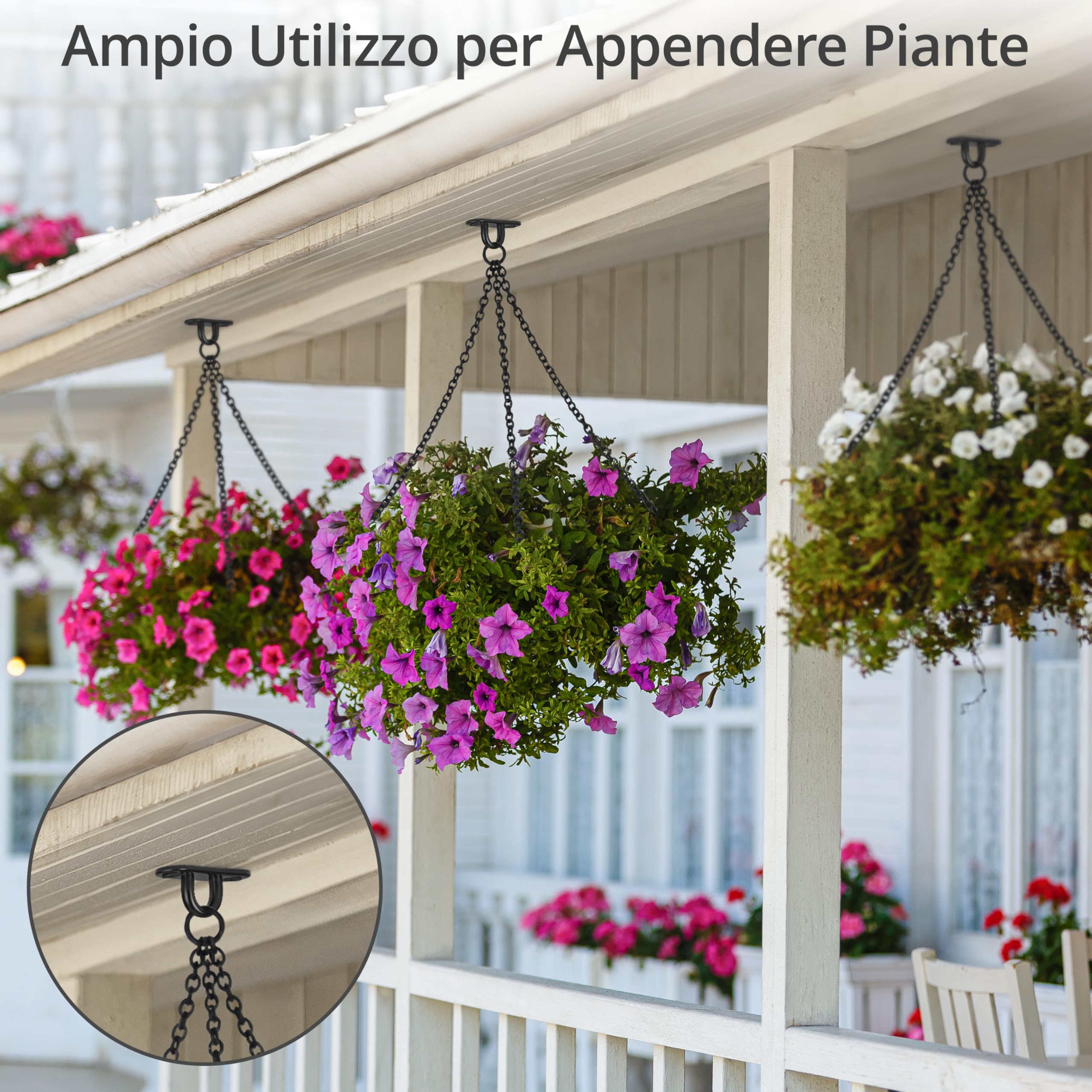 Winter Shore Ganci Soffitto M5 ad Alta Resistenza (Set da 8) - Acciaio Inox 50 mm per Appendere Piante - Luci da Esterno - Gancio a Piastra, Neri