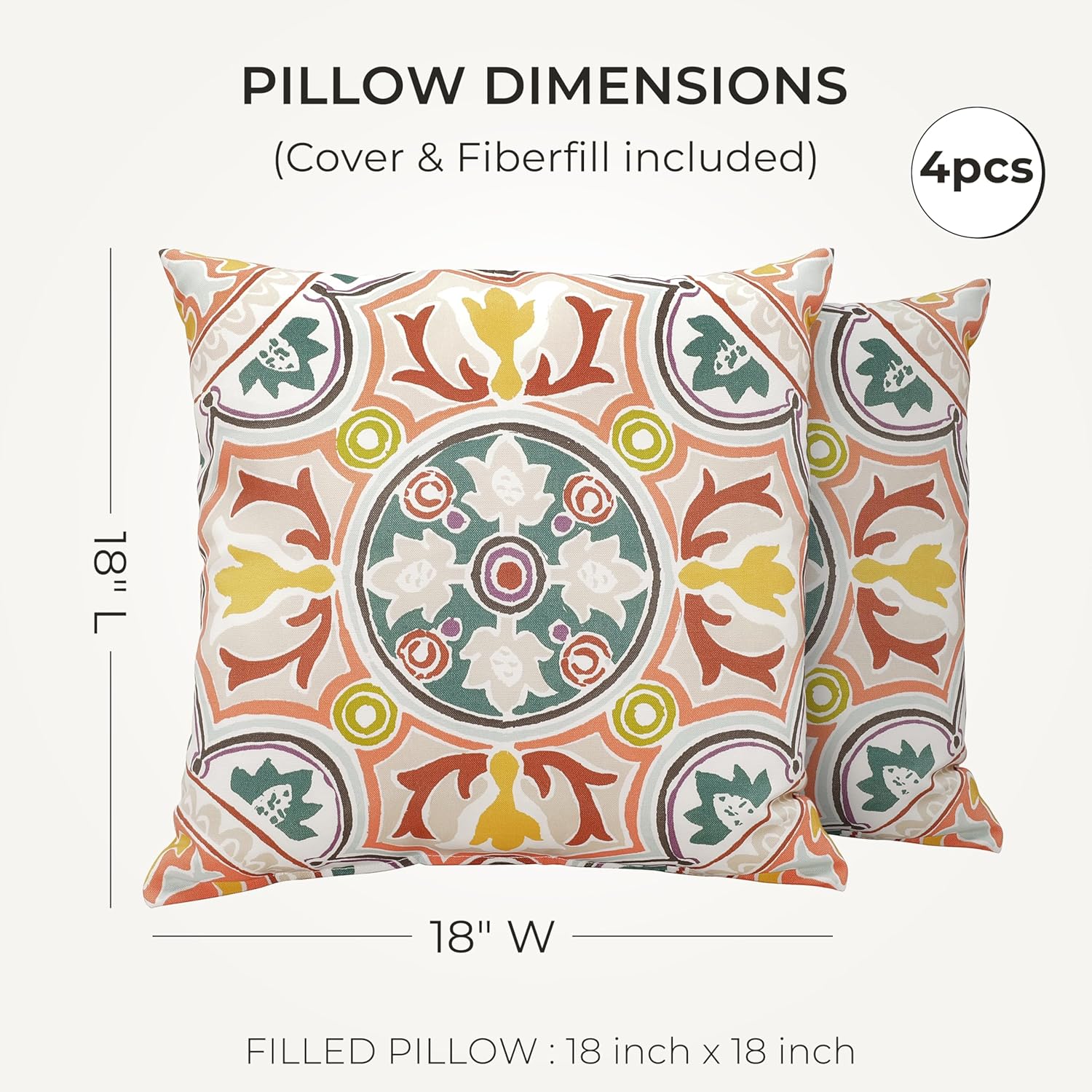 Art Leon Outdoor Pillow Covers Set of 4,18x18 Inch Waterproof Polyester Bohemian Pattern Decorative Cushion Case for Patio Furniture Decorative Square Throw Pillow Cases for Patio Furniture Sofa Chair