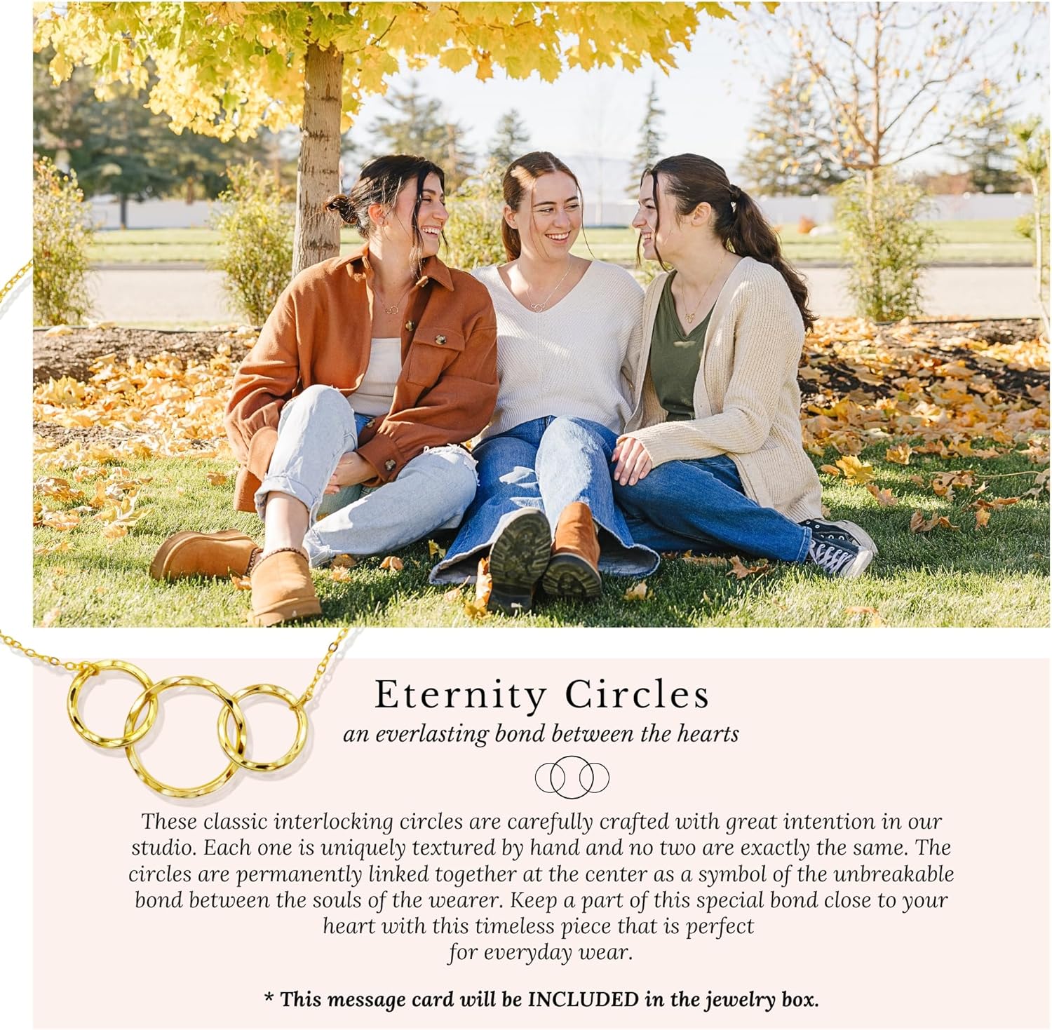 HOPE LOVE SHINE Sister Gift - Big, Little Sister Necklace, Jewelry, 14k Gold Plated Sterling Silver, 2 Interlocking Rings - Image 4