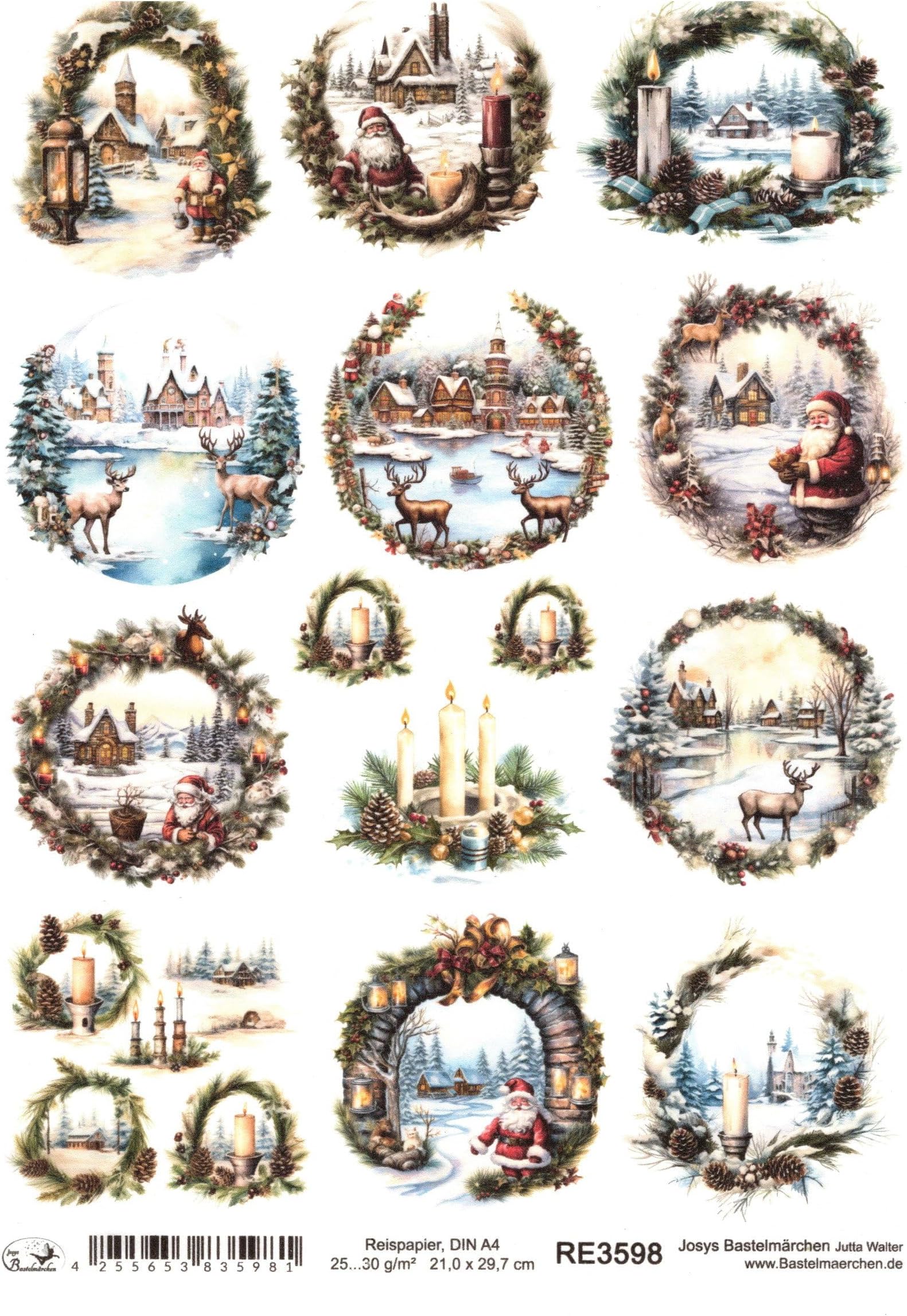 Reispapier A4 Mit Vintage Weihnachtsmotiv – Für Decoupage, Serviettentechnik & Bastelprojekte