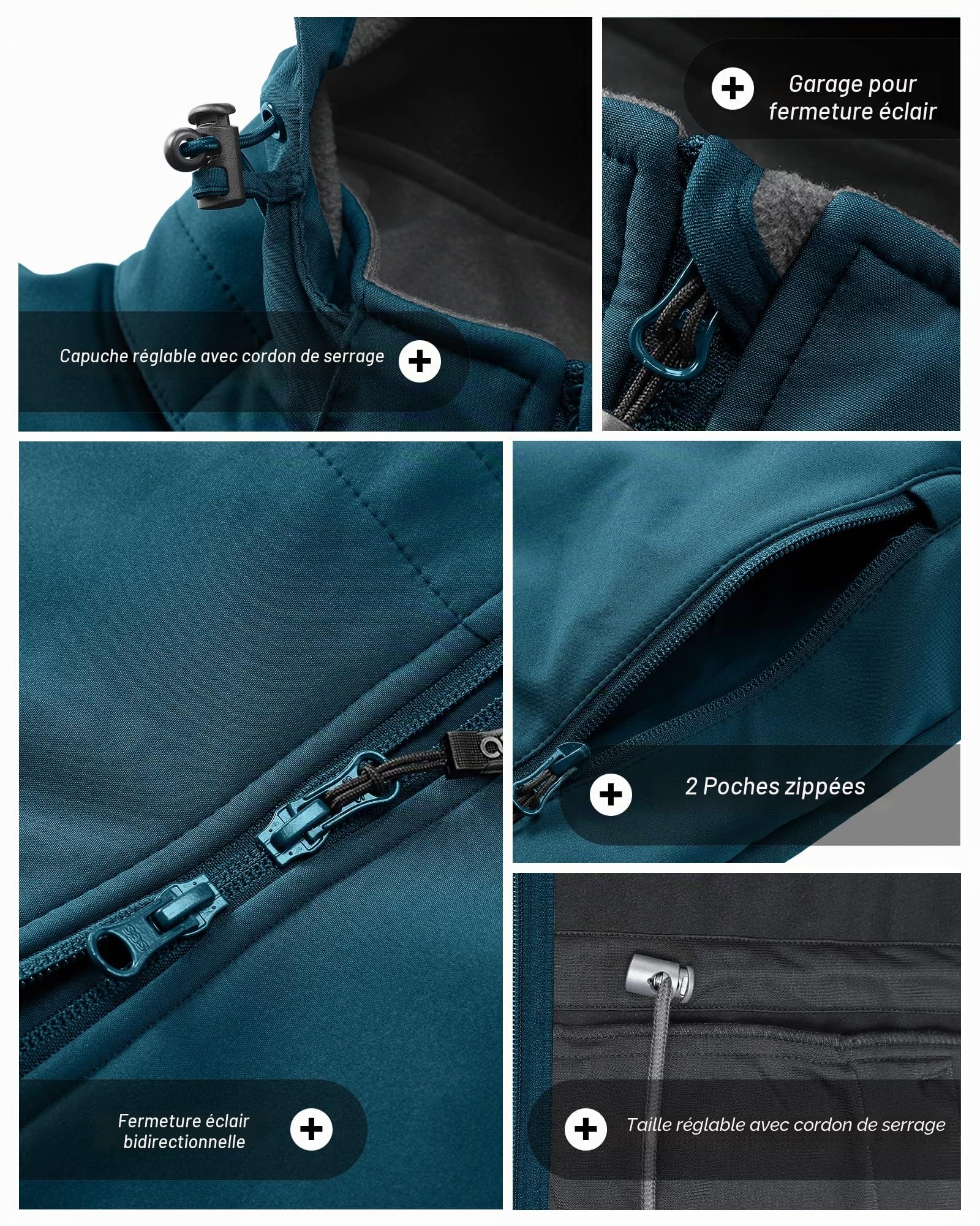 33,000ft Femme Veste Softshell Imperméable Longue Légère Jacket À Capuche Veste de pluie softshell Blouson Coupe Vent pour Activites En Exterieur Course à pied Randonnée Bleu S