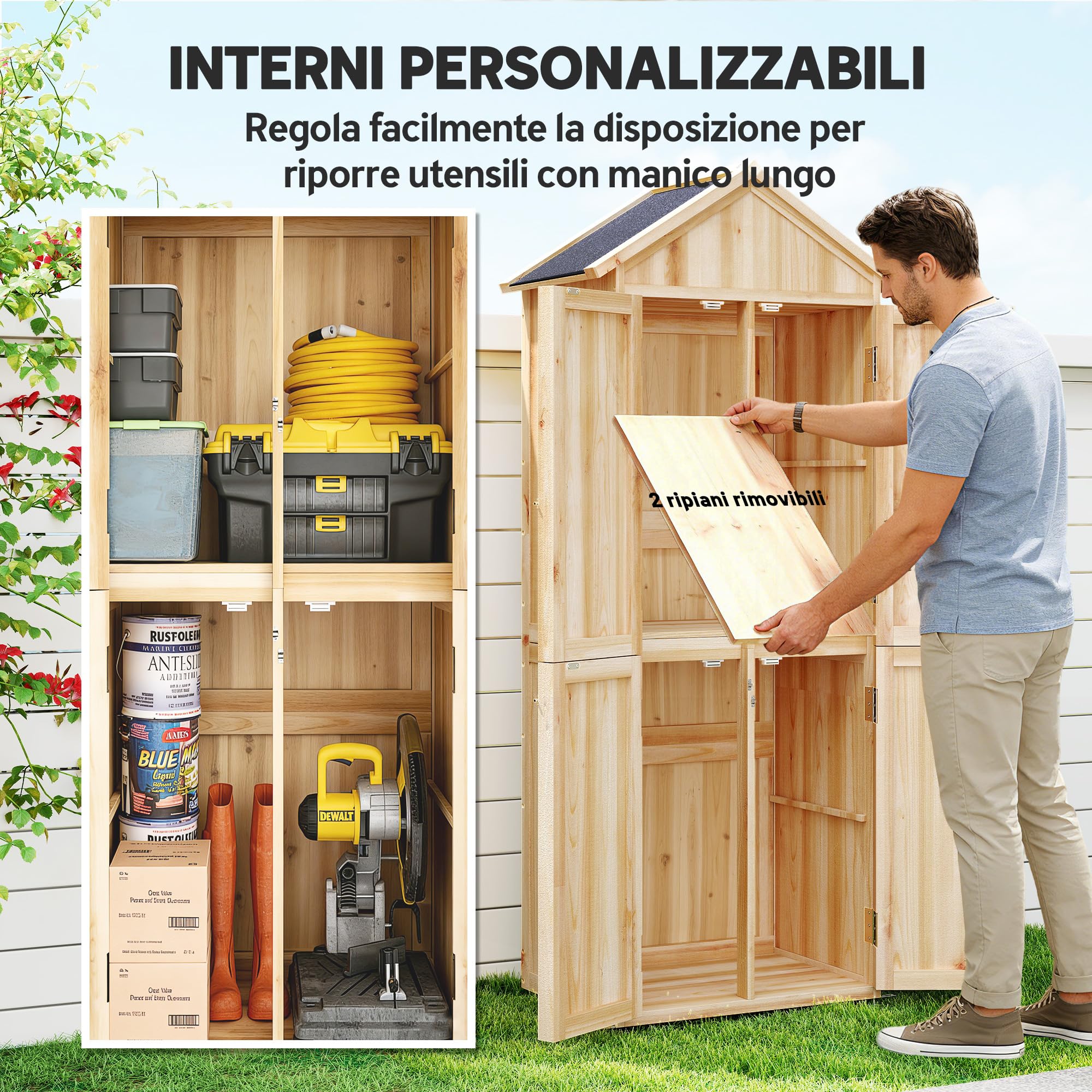 Outsunny Armadio da Giardino da Esterno Antiribaltamento 82x50x190 cm