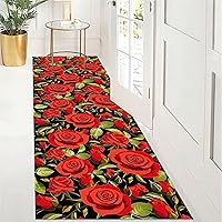 Vista 4 de Alfombra de pasillo con diseño floral de rosas, 2 x 10 pies, romántica con estampado de rosas rojas, alfombras de pasillo de gran área