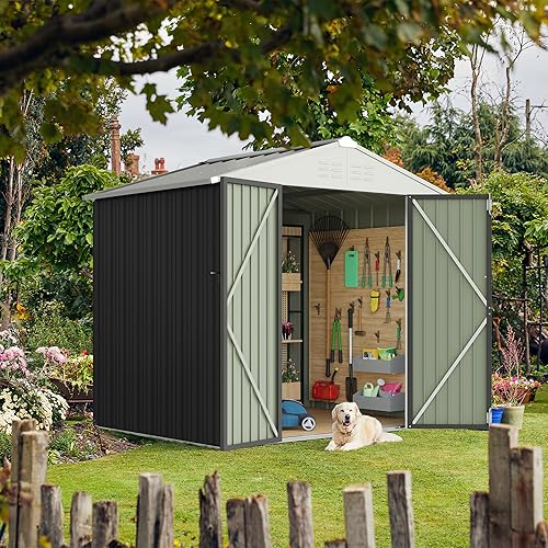 Miniatura 6 de Homall Cobertizo de almacenamiento para exteriores, cobertizos de jardín de metal de 8 x 6 pies y casa de almacenamiento al aire libre con puerta