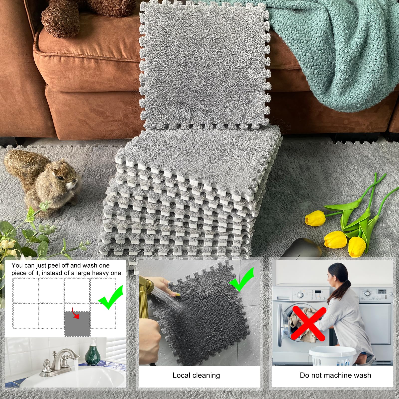 RUBYHOME Meerschweinchen-Käfigmatte, waschbar, wiederverwendbar, Meerschweinchen-Fleece-Einlagen, weich, warm, Kaninchen, Bodenmatte, Decke, Bett für Laufstall, Kiste, 30 x 30 cm, 12 Stück