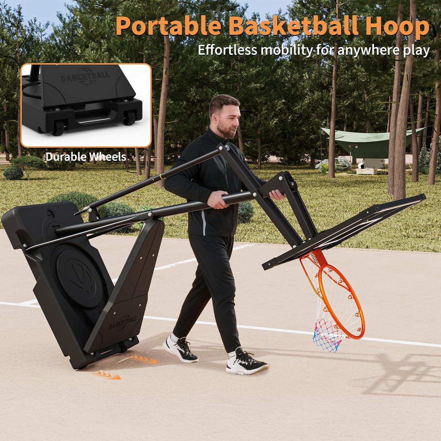 PIZZELLO Basketball Hoop 44/52 Inch Portable Basketball Goal Outdoor4.36-10ft Stepless Regulation Crank Adjust Basketball Goal System for Backyard, Driveway and Indoor