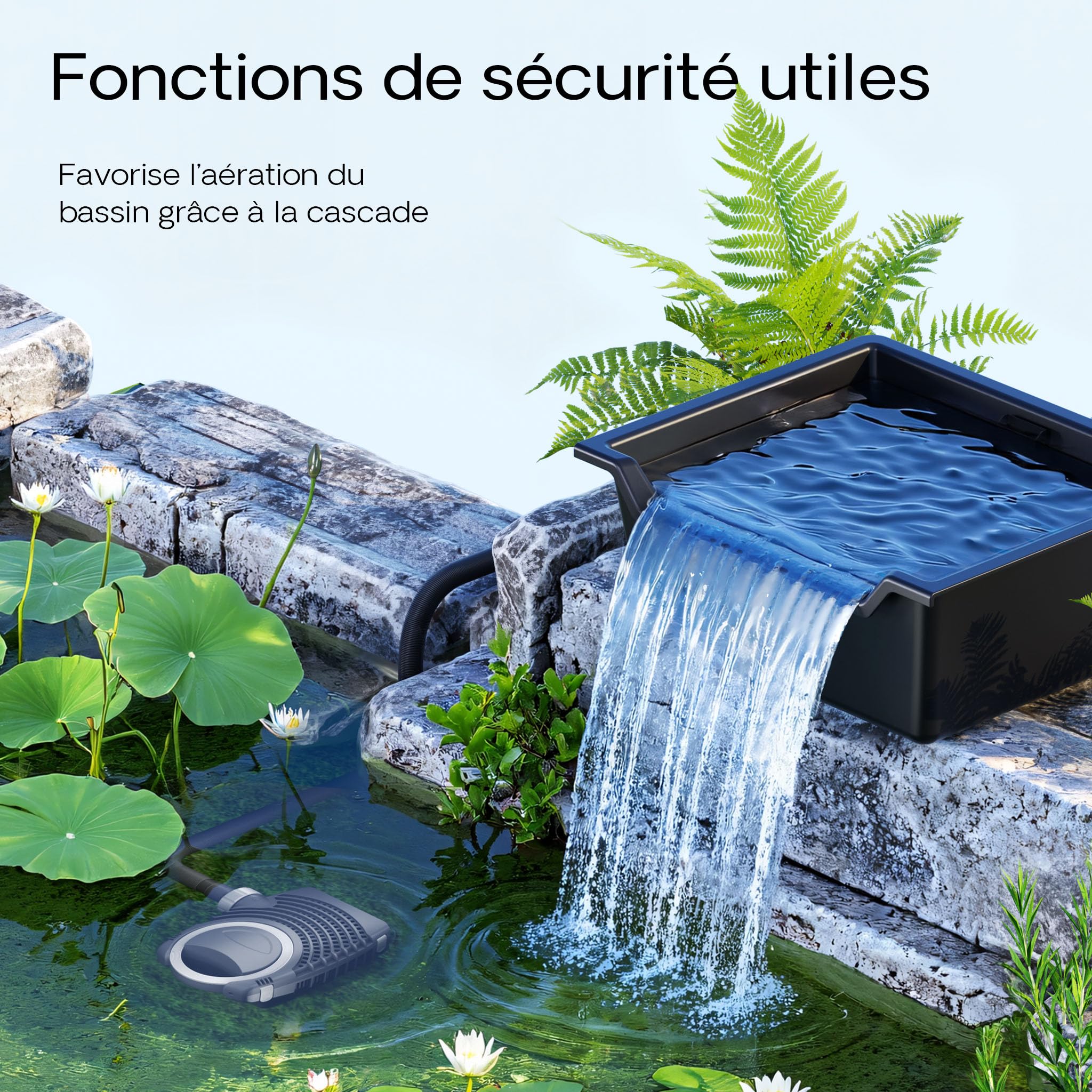 SunSun Bac pour Cascade ou Cours d’Eau en Matière Plastique renforcée de Fibre de Verre 60L