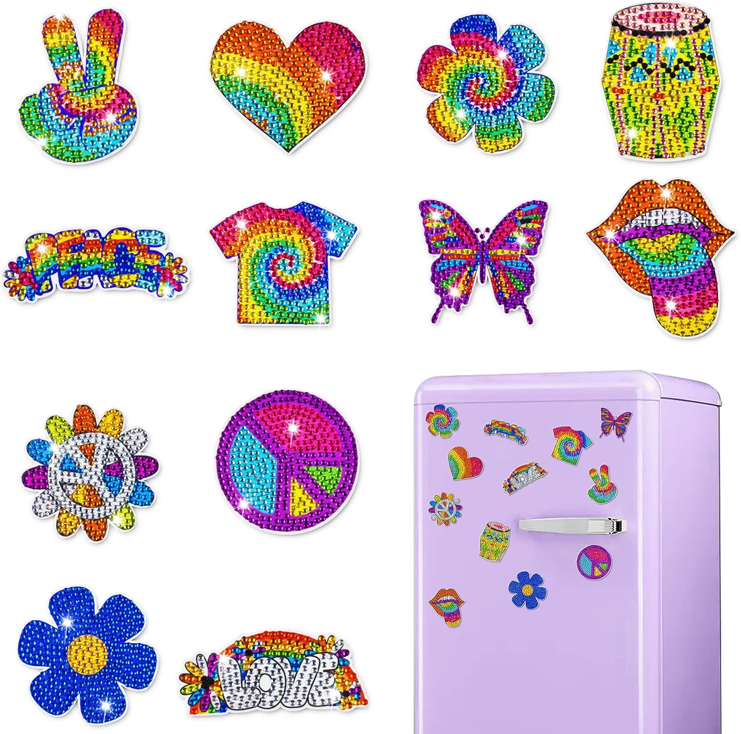 Mlife12Pcs Diamond Art Magnets, Fridge Magnet Diamond Art Kits for Adults Kids Toddlers, Small Diamond Art Kits for Crafts Home Decoration