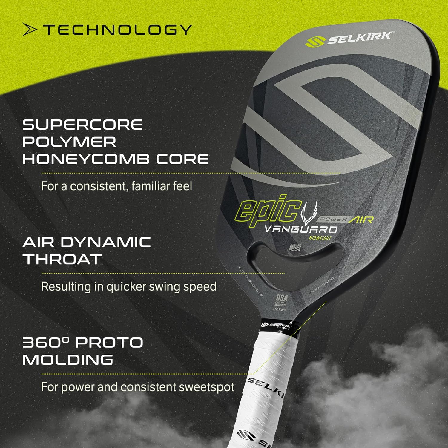 Selkirk Sport Vanguard Pickleball Paddle | Choose The Vanguard Power Air, Vanguard Pro or The Vanguard Control | Carbon Fiber Pickleball Paddles | 360 Proto Molding & Flexfoam Perimeter