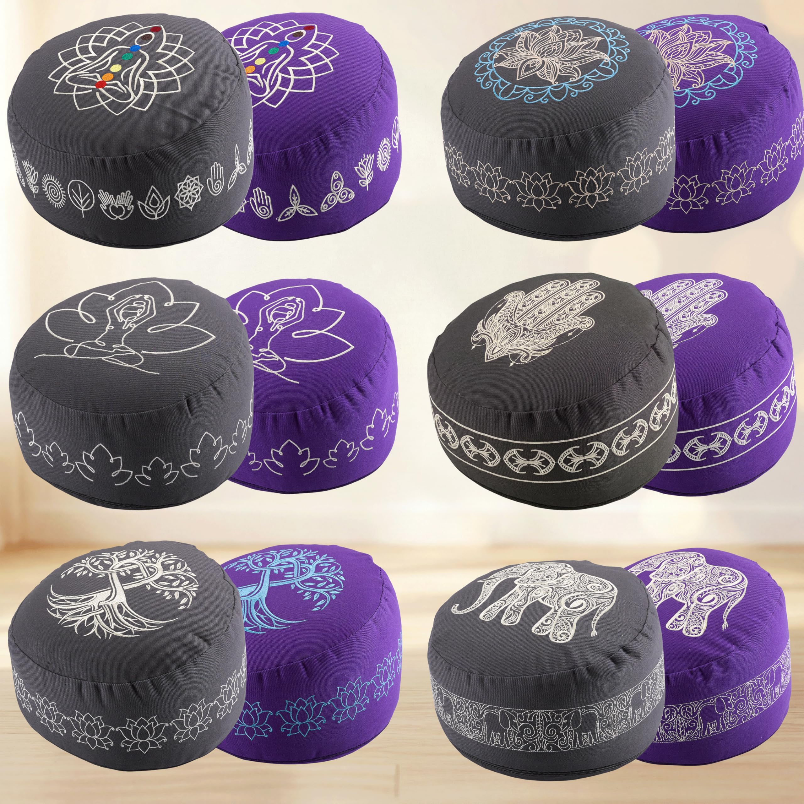 Ergo - Cuscino ergonomico da meditazione, cuscino rotondo per yoga e yoga, cuscino rotondo da pavimento, Zafu con gusci di grano saraceno, cuscino da meditazione, elefante, antracite
