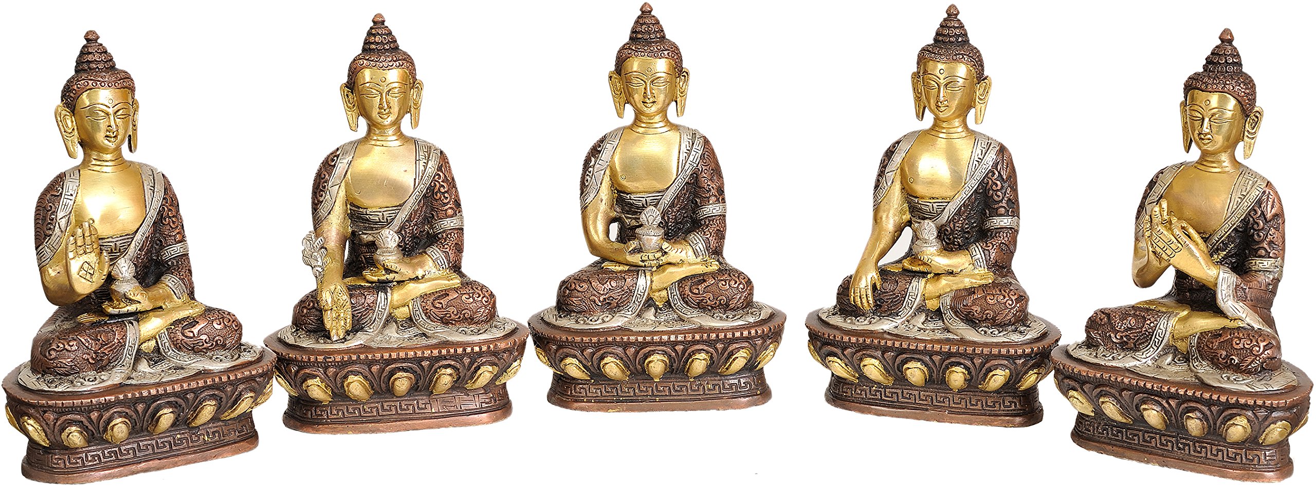 Bouddhas en laiton Exotic India : lot de 5 statues artisanales pour une deco interieure de qualite