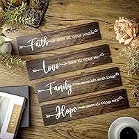 Vista 7 de Jetec 4 piezas de decoración rústica para puerta, letrero de madera con texto en inglés «Faith Love Hope», letrero colgante para el hogar, sala