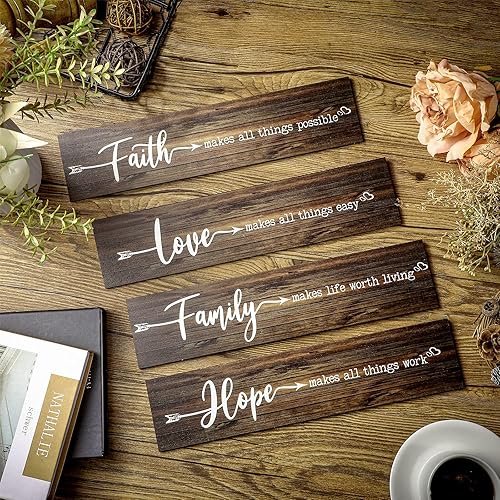 Miniatura 7 de Jetec 4 piezas de decoración rústica para puerta, letrero de madera con texto en inglés Faith Love Hope, letrero colgante para el hogar, sala de