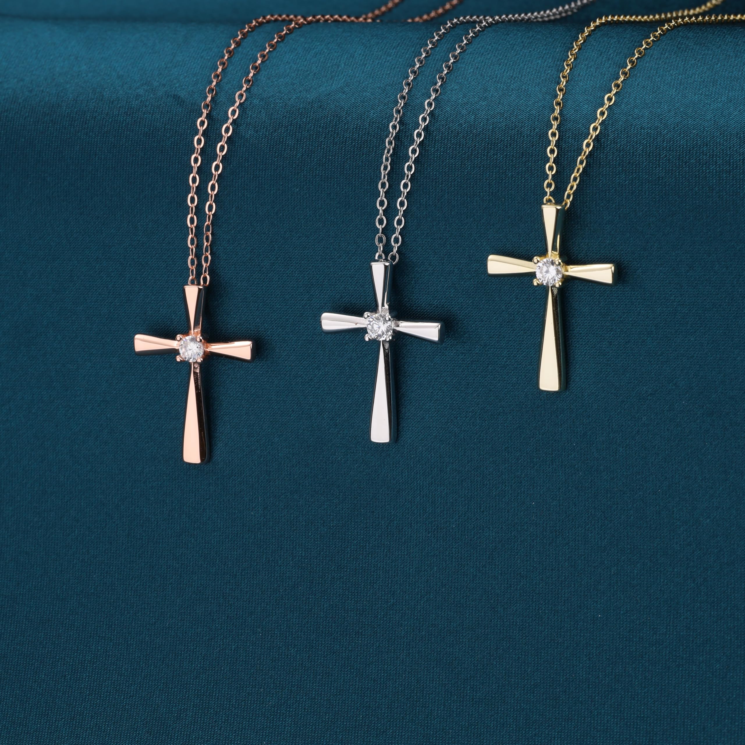 GAVU Collana Argento 925 da Donna con Croce Cristiana, Collana Punto Luce Donna, Ciondolo Croce Argento con Diamante di Zirconia Cubica
