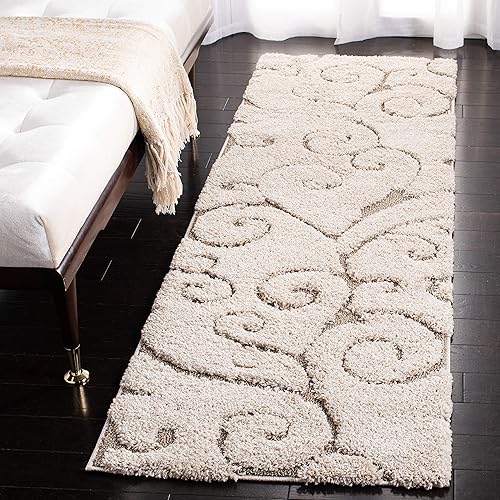 SAFAVIEH - Colección Florida Shag SG455, alfombra afelpada de 2 pies 3 pulgadas x 17 pies, diseño de vides enrolladas y espirales elegantes,