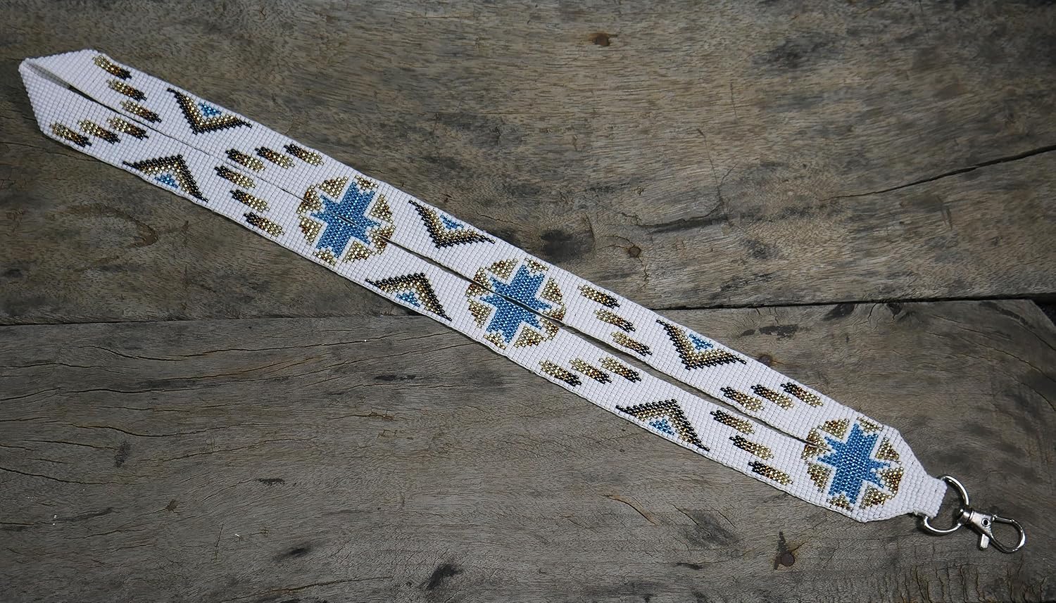 Handmade Native American style beaded badge ID card holder, lanyard with matching Beaded Earrings