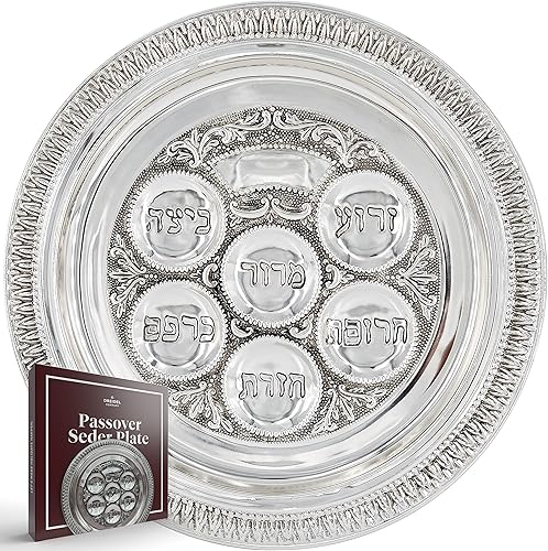 Miniatura 8 de The Dreidel Company Plato de seder tradicional de Pascua de 12 pulgadas, plato tradicional de seder de Pascua de Judaica, Kaarah para pesaj (paquete